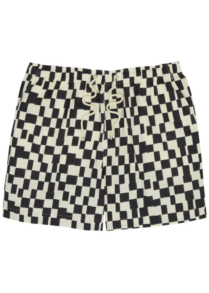 Frame Checked Lyocell-blend Shorts - Navy Cover