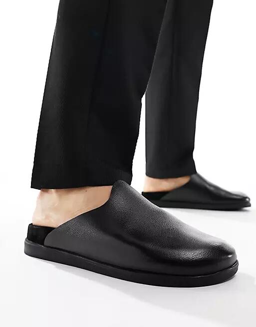 Walk London Breeze Slip On Mules In Black Grain Leather Cover