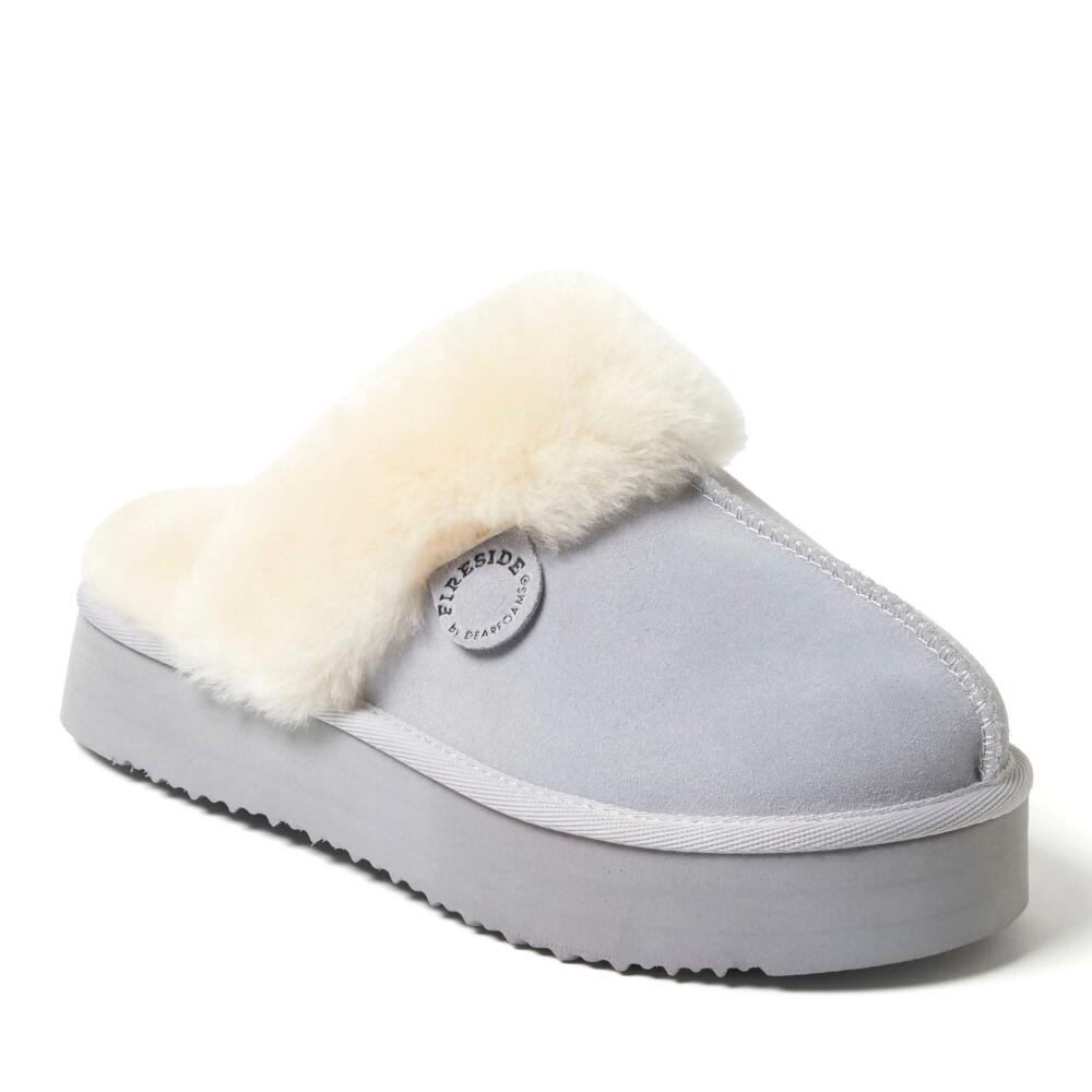 DEARFOAMS Fireside Melton Genuine Shearling Platform Scuff Slipper in Sleet Cover