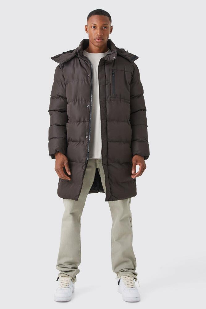 boohoo Mens Mid Length Puffer Parka With Hood - Brown Cover