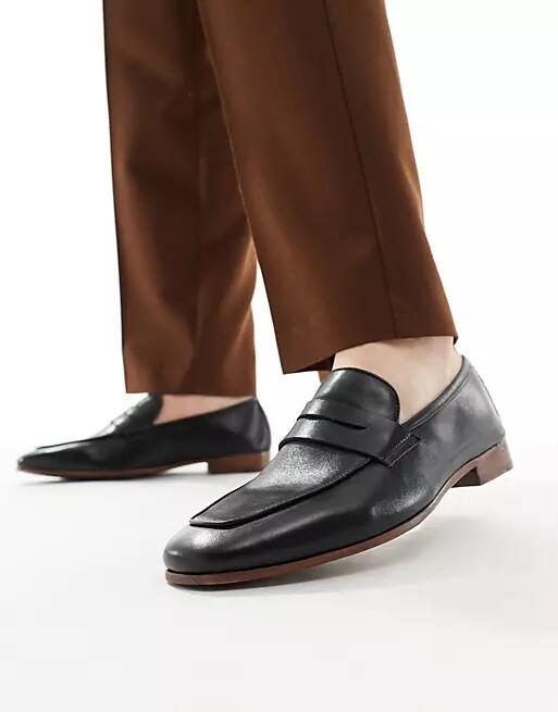 Walk London Capri saddle loafers in brown leather-Black Cover