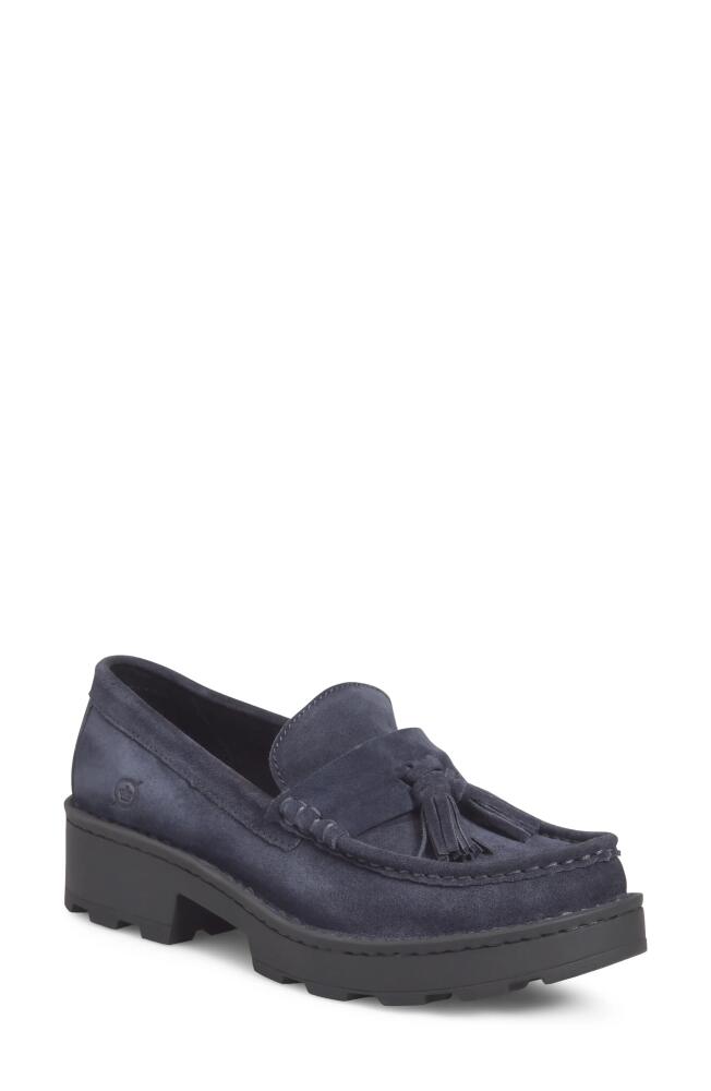 Børn Capri Tassel Platform Loafer in Navy Suede Cover