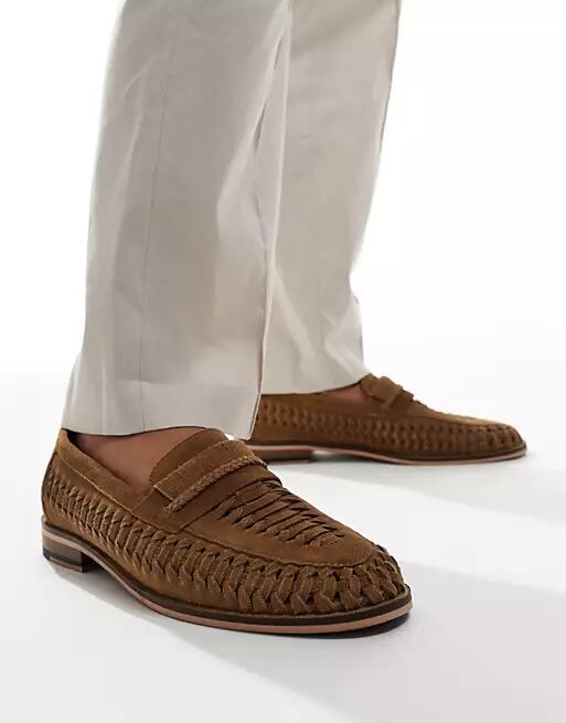 Walk London Wes slip-on mules weave loafers in tan suede-Brown Cover