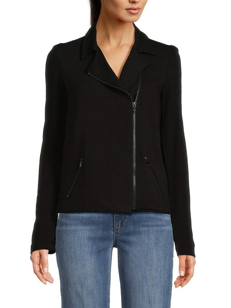 T Tahari Women's Fleece Moto Jacket - Black Cover