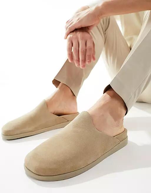 Walk London Breeze Slip On Mules In Stone Suede-Neutral Cover