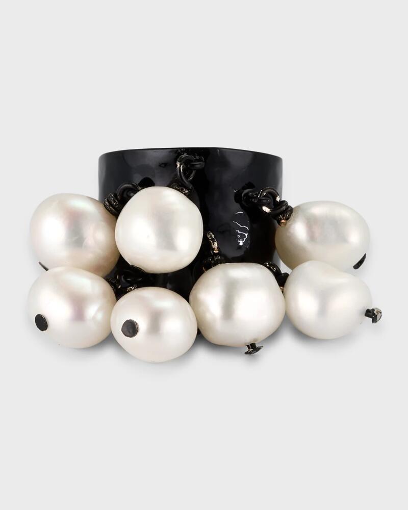 NEST Jewelry Pearl Charm Adjustable Black Ring Cover