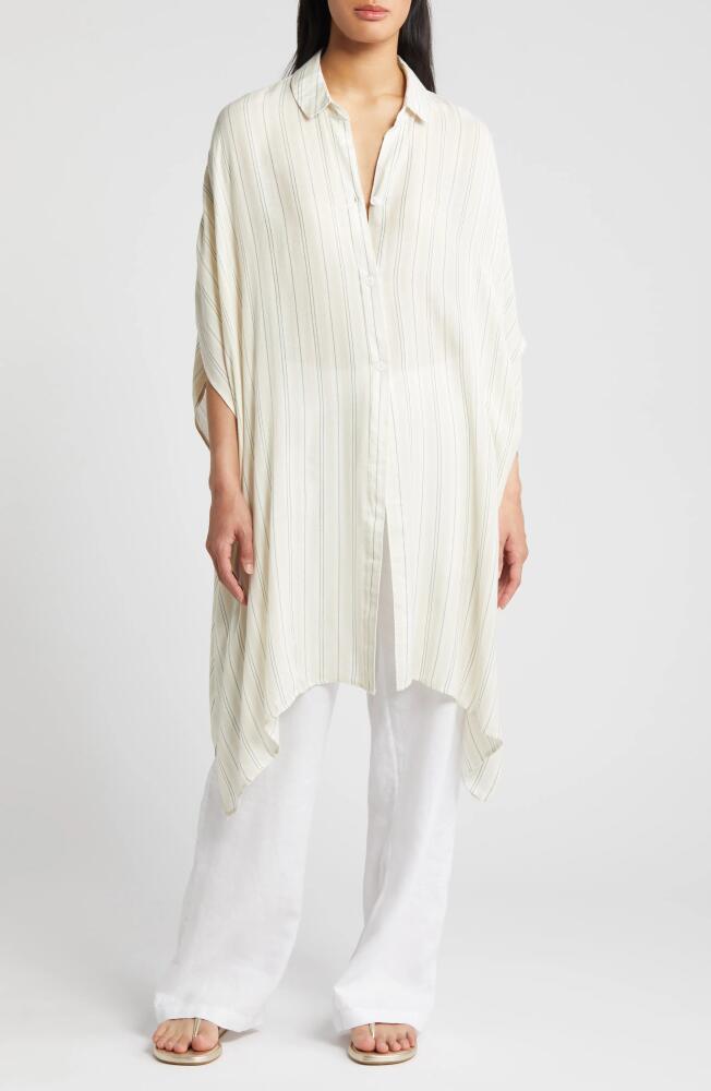 Nordstrom Stripe Handkerchief Hem Button-Up Poncho in Ivory Leon Stripe Cover