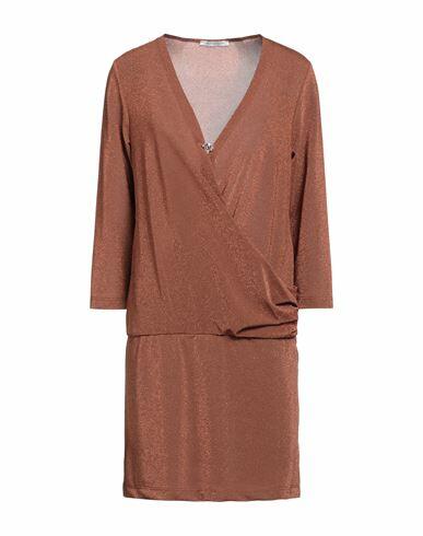 Biancoghiaccio Woman Mini dress Brown Polyester, Polyamide, Elastane Cover