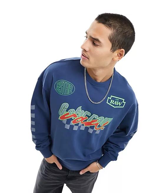 G-Star motorsport oversized sweatshirt in blue with multi placement prints Cover