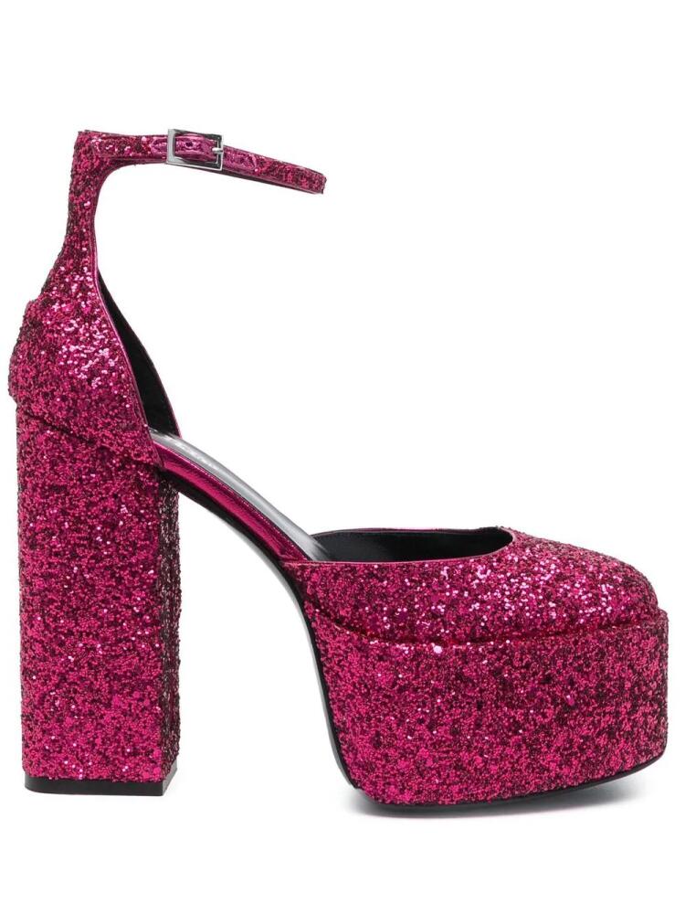 Paris Texas 140mm glitter-embellished platform pumps - Pink Cover