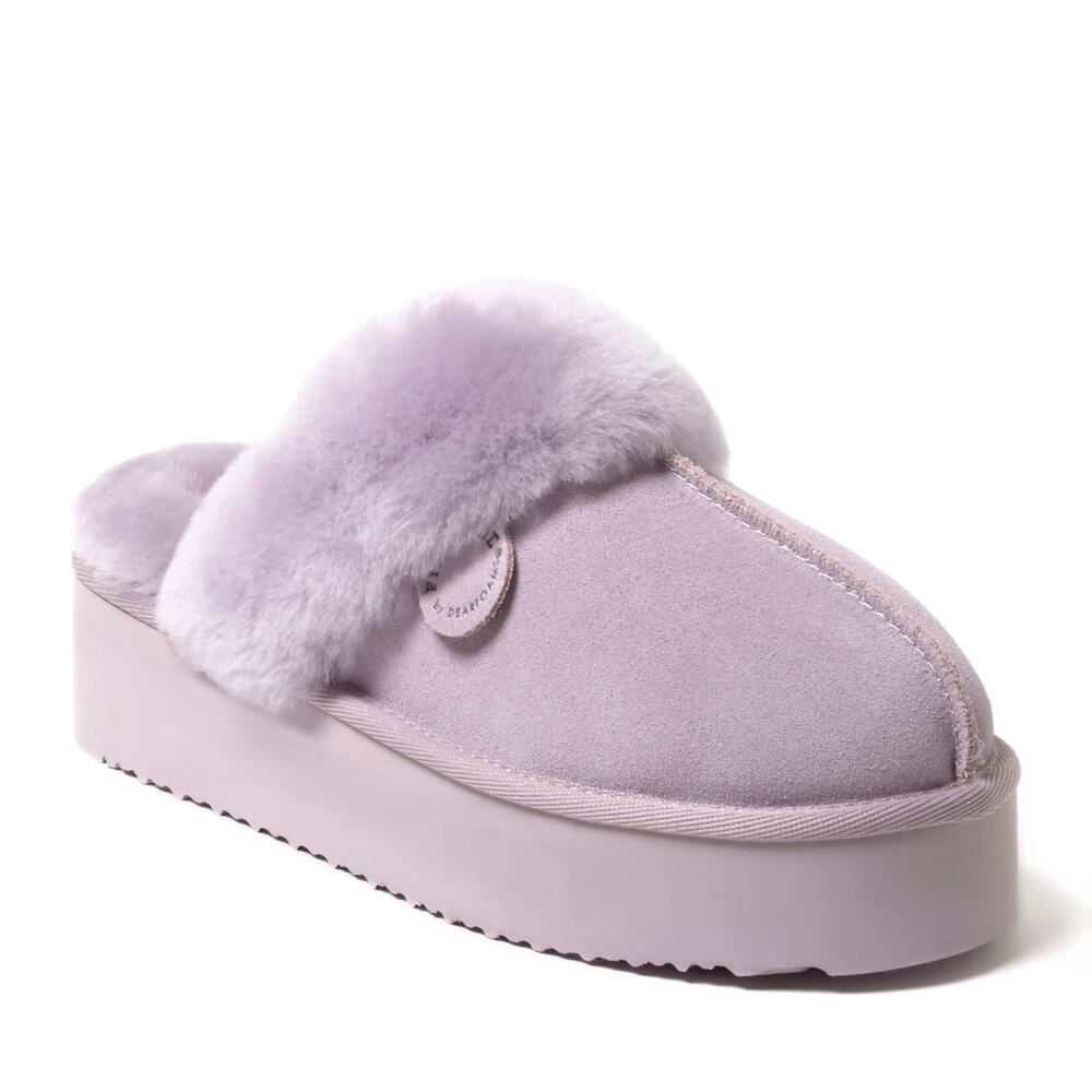 DEARFOAMS Fireside Melton Genuine Shearling Platform Scuff Slipper in Lilac Cover