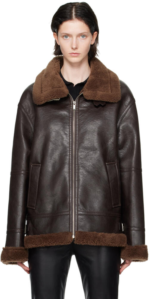 LVIR Brown Pin-Buckle Faux-Shearling Jacket Cover