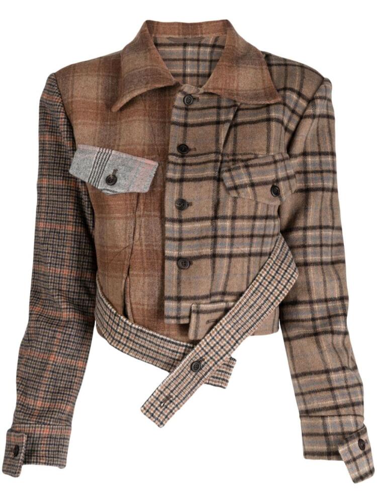 JNBY patchwork check-print jacket - Brown Cover