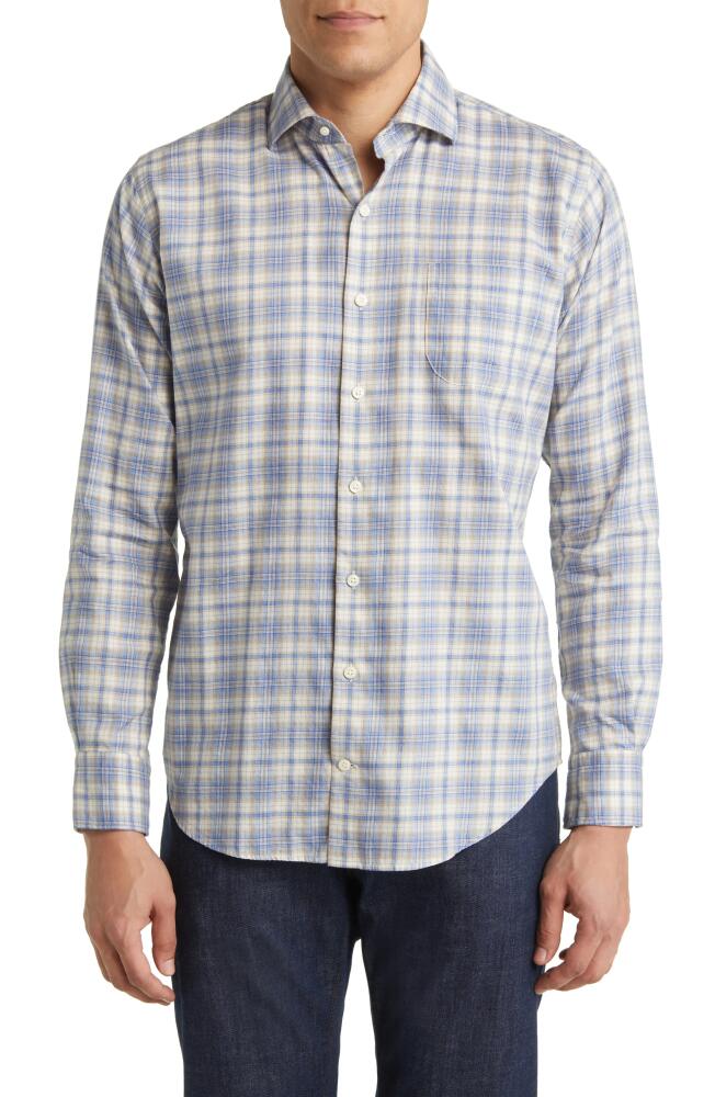 Peter Millar Wallen Summer Soft Plaid Cotton Button-Up Shirt in Cape Blue Cover