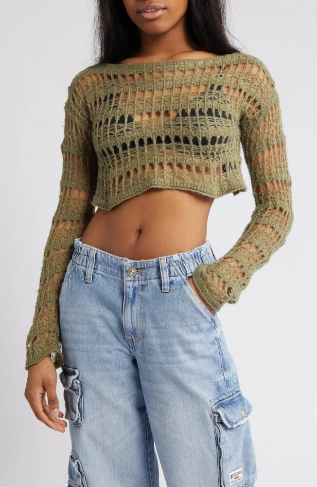 BDG Urban Outfitters Ladder Cobweb Crop Sweater in Khaki Cover