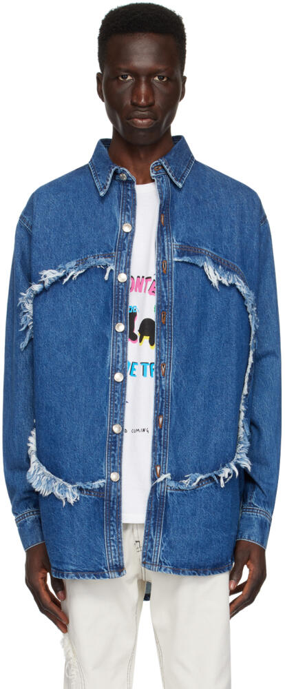 Edward Cuming Blue Frayed Denim Shirt Cover