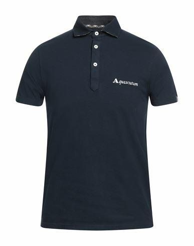 Aquascutum Man Polo shirt Navy blue Cotton, Elastane Cover