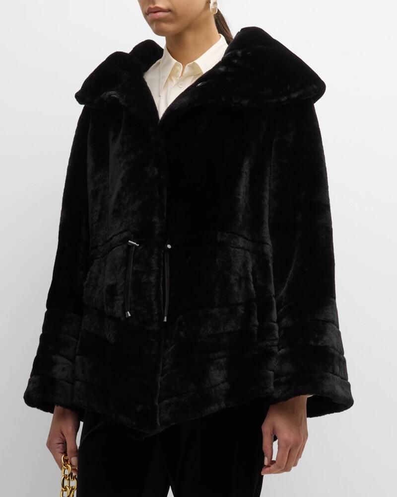 Gorski Chevron-Hem Shearling Lamb Hooded Reversible Jacket Cover