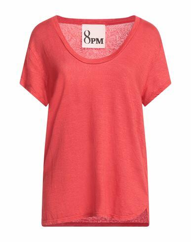 8pm Woman T-shirt Tomato red Linen, Elastane Cover