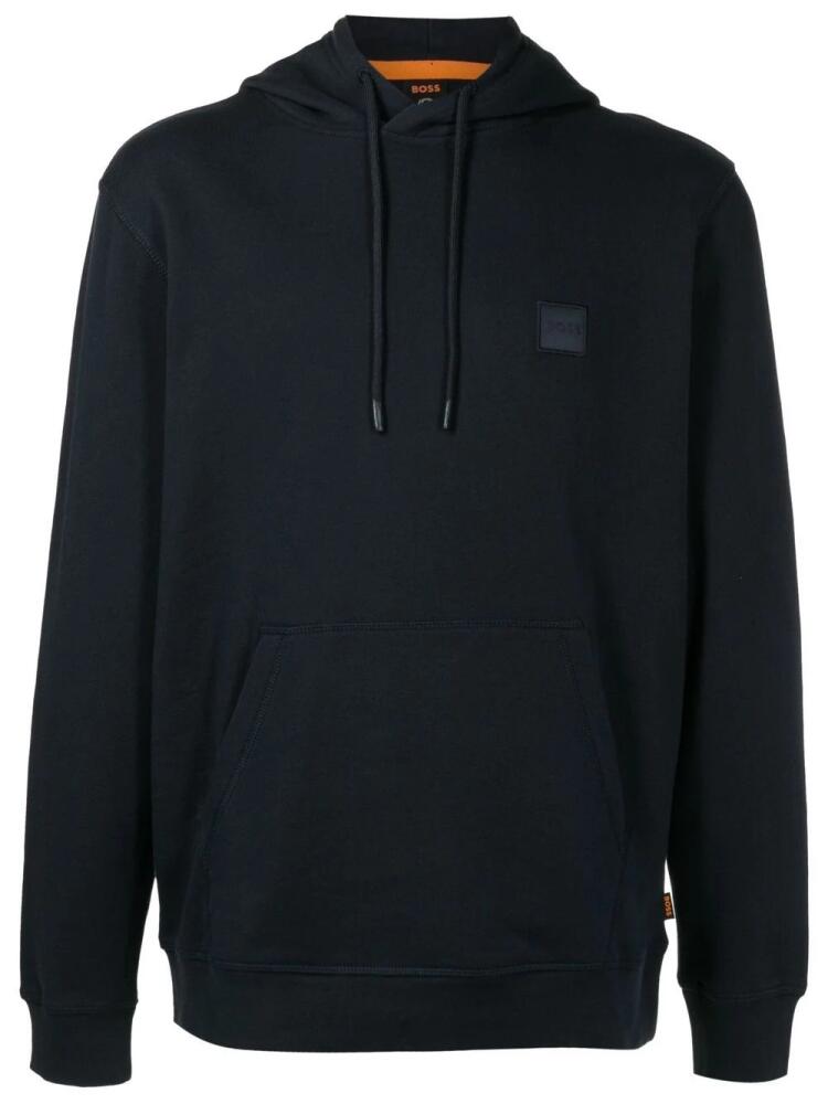 BOSS chest logo-patch detail hoodie - Black Cover