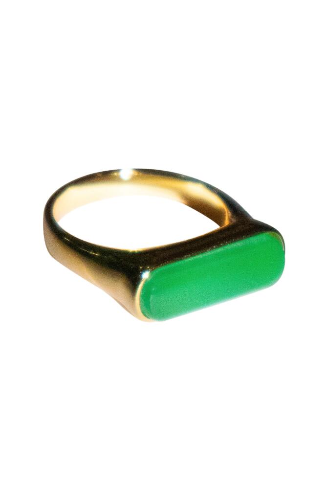 seree Bar Slim rectangular signet ring in Bright Green Cover