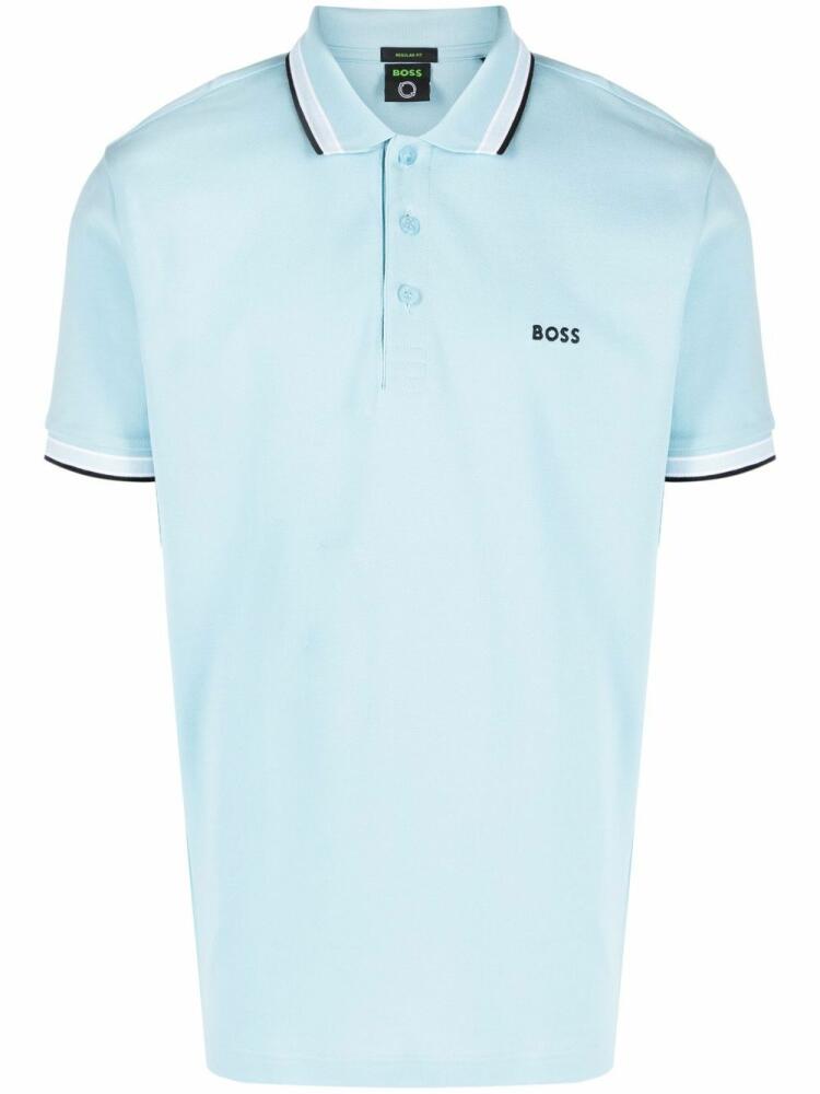 BOSS embroidered-logo cotton polo shirt - Blue Cover