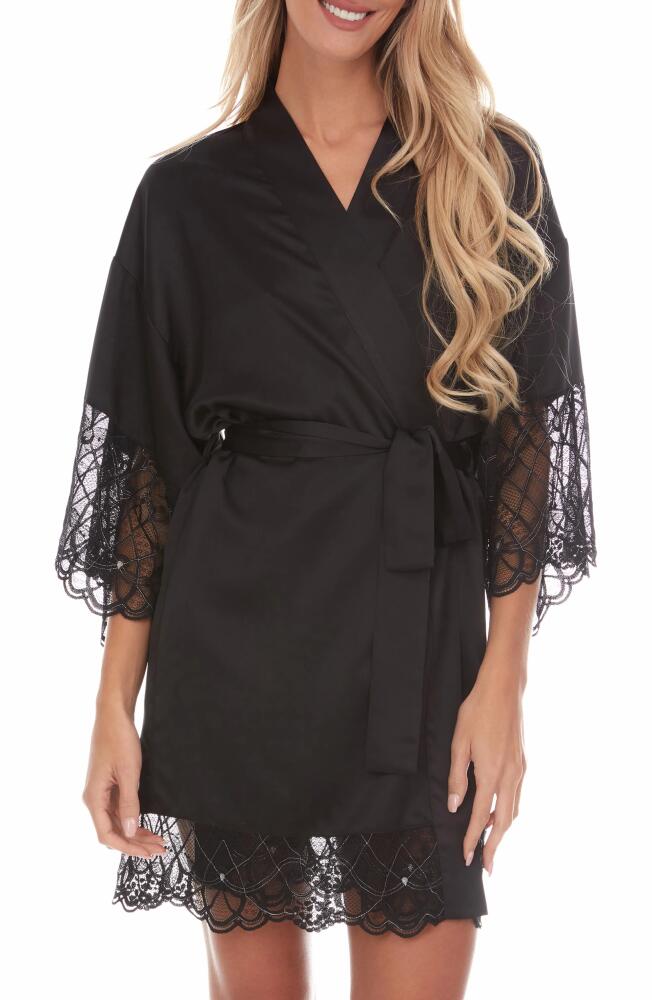 Flora Nikrooz Gabby Lace Trim Satin Chermeuse Wrap in Black Cover