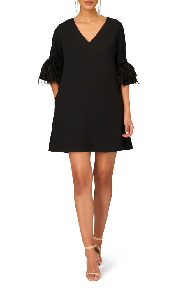 Aidan Mattox by Adrianna Papell Feather Bell Sleeve Shift Cocktail Dress in Black Cover