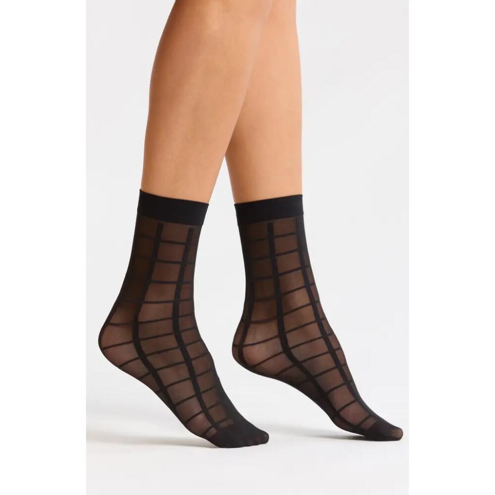 Nordstrom Windowpane Sheer Ankle Socks in Black Cover