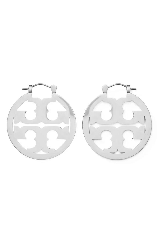 Tory Burch Small Miller Logo Hoop Earrings in Tory Silver Cover