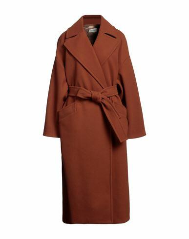 Vicolo Woman Coat Brown Polyester Cover