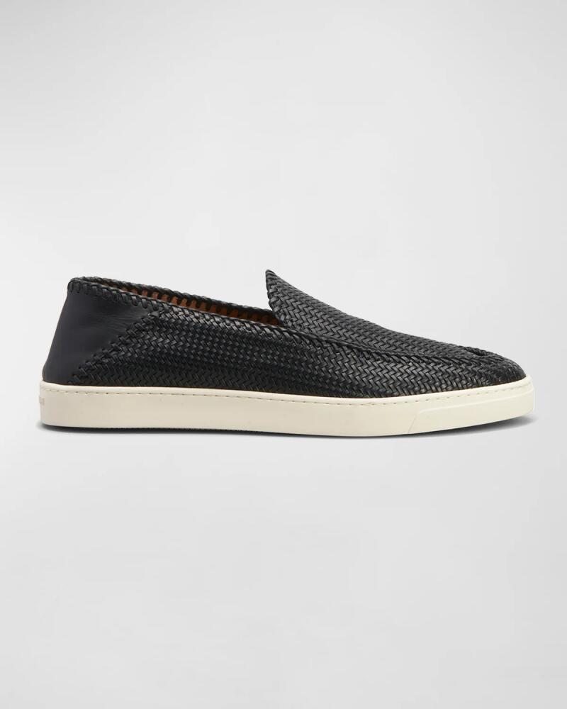 Giorgio Armani Men's Woven Leather Slip-On Sneakers Cover