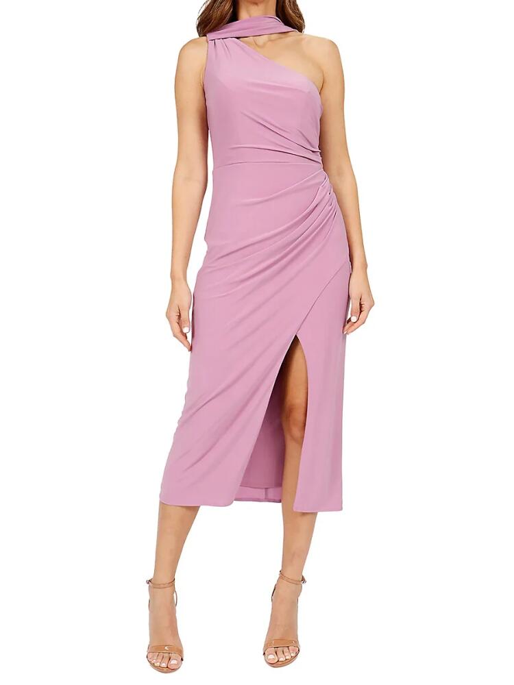 Rene Ruiz Collection Women's One Shoulder Draped Midi Dress - Mauve Cover