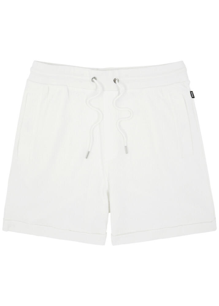 Boss Lasdun Ribbed Cotton Shorts - White Cover