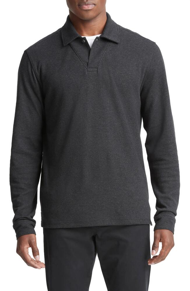 Vince Double Face Long Sleeve Polo in Heather Charcoal/Dune Grey Cover