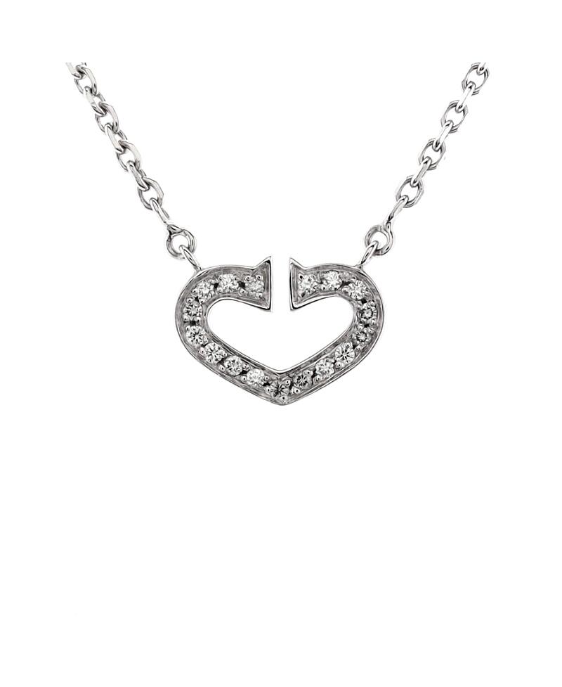 Pre-Owned Cartier C Heart de Cartier Pendant Necklace 18K White Gold with Pave Diamonds Cover