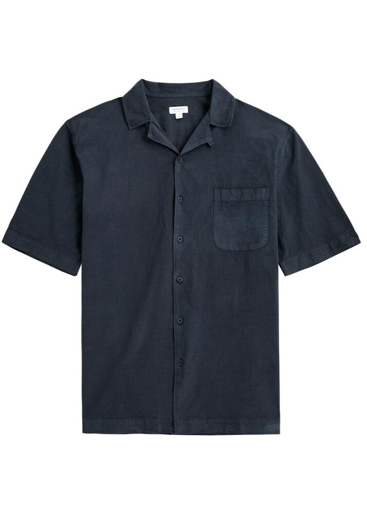 Sunspel Seersucker Shirt - Navy Cover