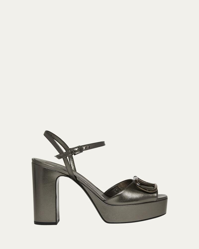 Valentino Garavani VLogo Metallic Ankle-Strap Platform Sandals Cover