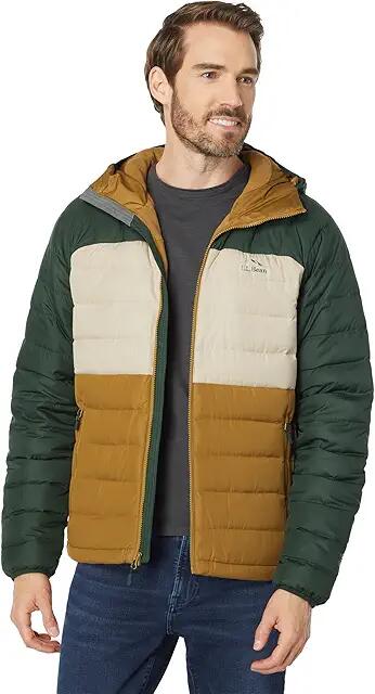 L.L.Bean Bean's Down Hooded Jacket Color-Block (Fatigue Green/Deep Balsam) Men's Clothing Cover