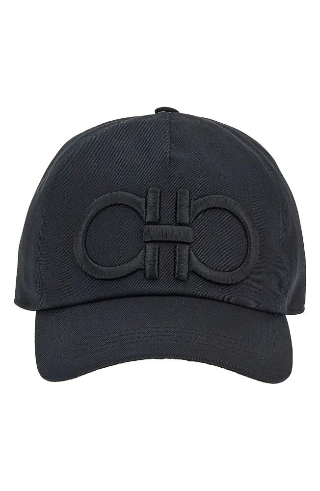 FERRAGAMO Embroidered Double Gancio Baseball Cap in Nero Nero Cover