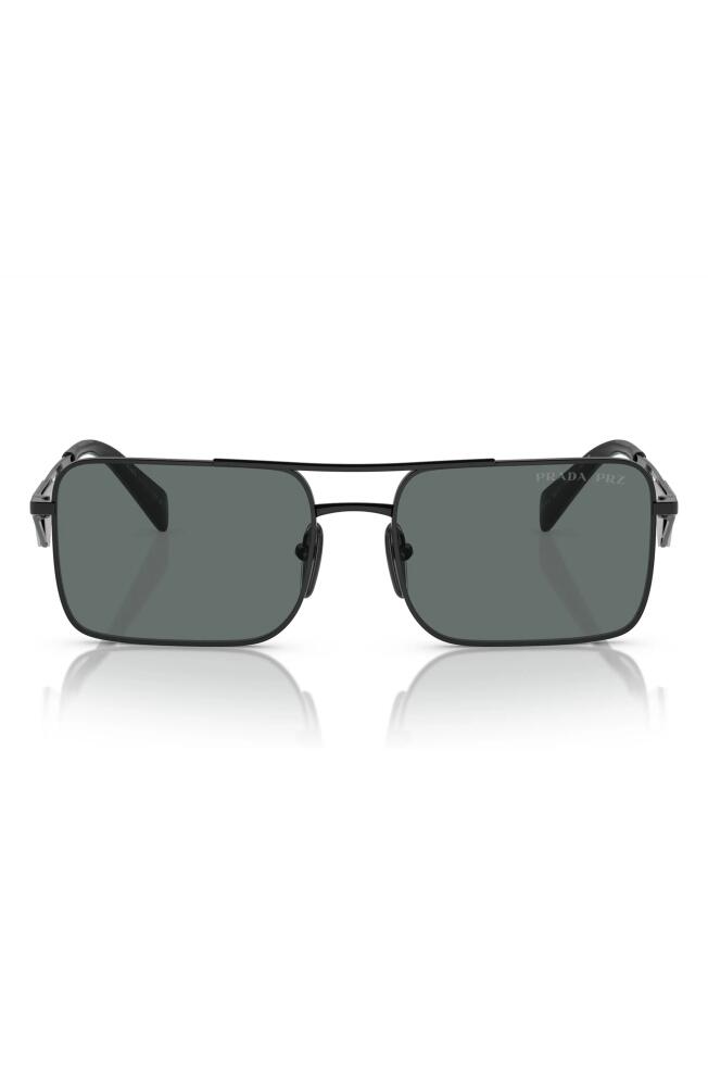 Prada 56mm Polarized Rectangular Sunglasses in Black Cover