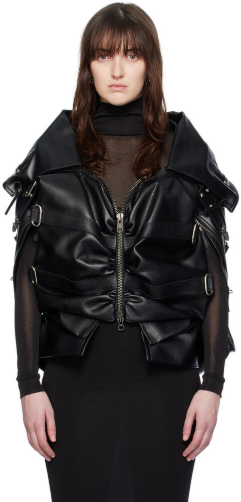 Junya Watanabe Black Gathered Faux-Leather Jacket Cover