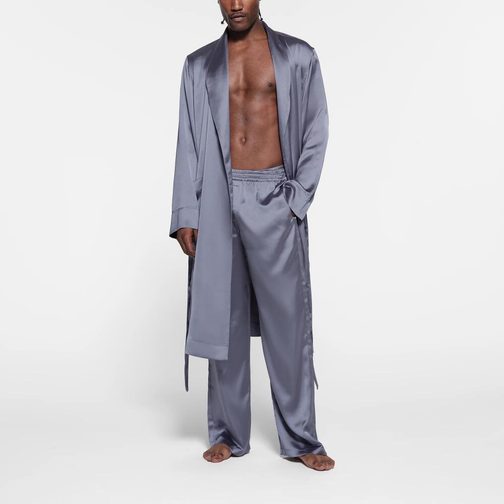 SKIMS Sateen Sleep Mens Robe | Blue | Large Cover