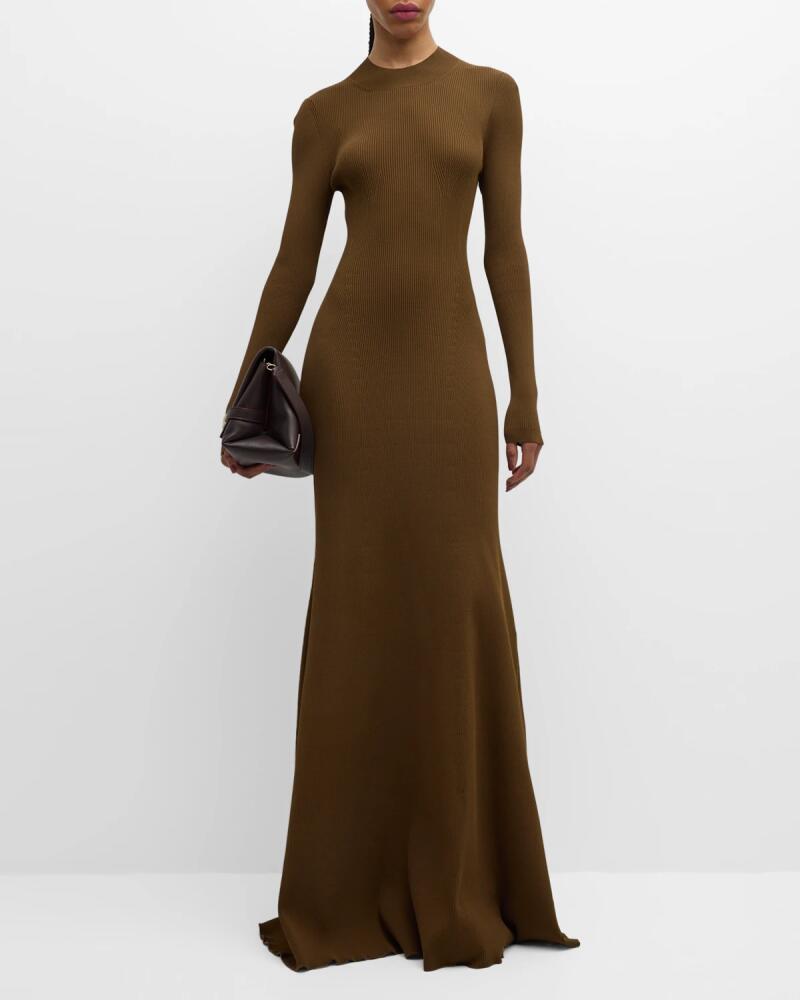 Brandon Maxwell Vanessa Long-Sleeve Rib-Knit A-Line Maxi Dress Cover