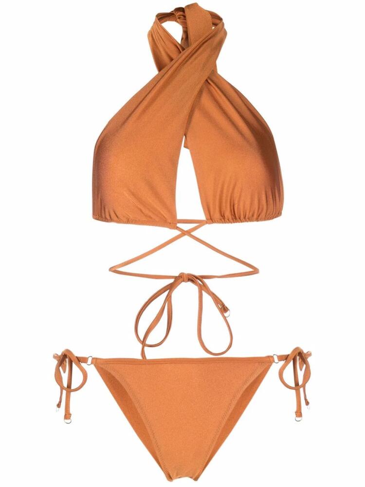 Noire Swimwear high-shine triangle-cup bikini set - Orange Cover