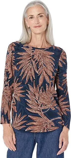 NIC+ZOE Batik Ferns Long Puff Sleeve Tee (Brown Multi) Women's Clothing Cover