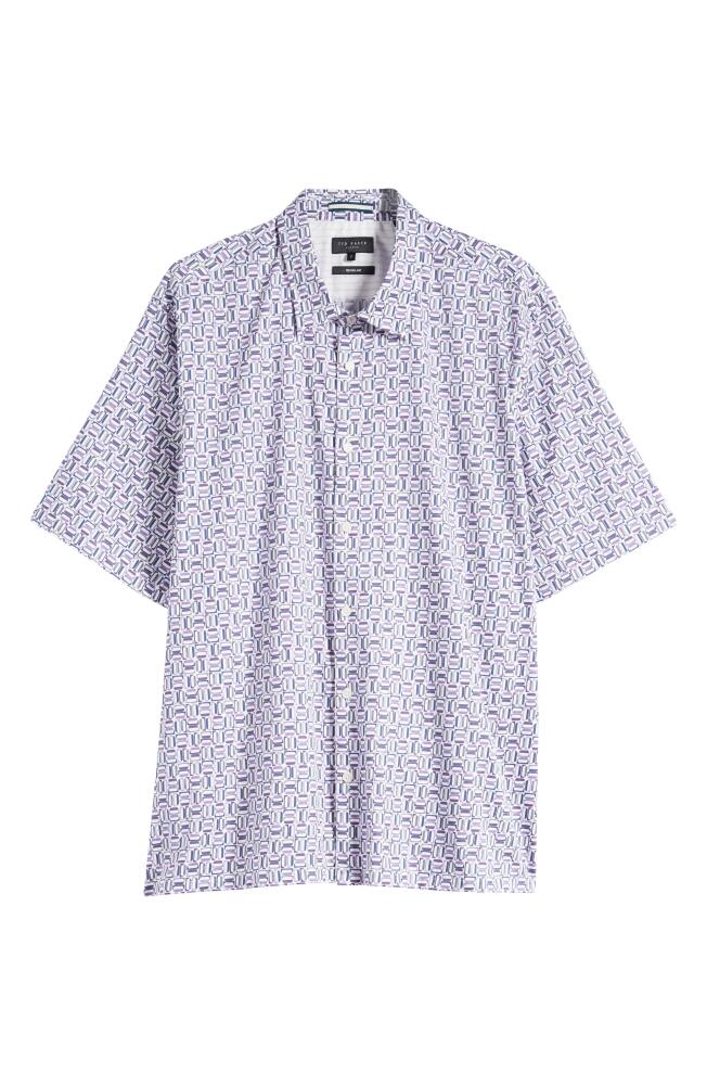 Ted Baker London Astun Regular Fit Geometric Print Stretch Short Sleeve Button-Up Shirt in Lilac Cover