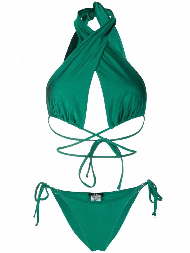 Noire Swimwear satin-finish triangle-cup bikini set - Green Cover