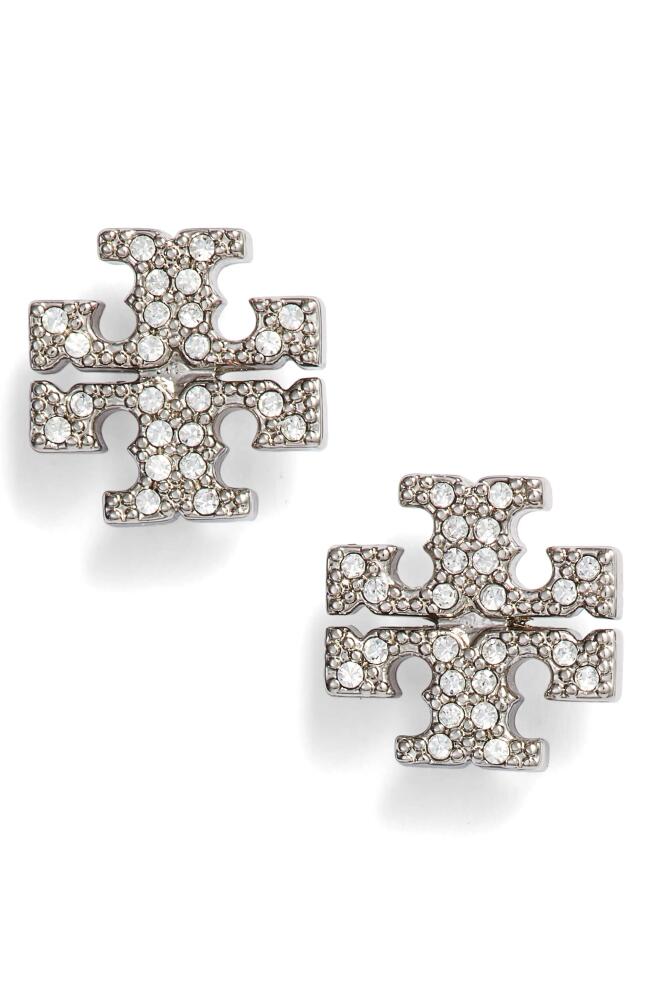 Tory Burch Crystal Logo Stud Earrings in Tory Silver /Crystal Cover