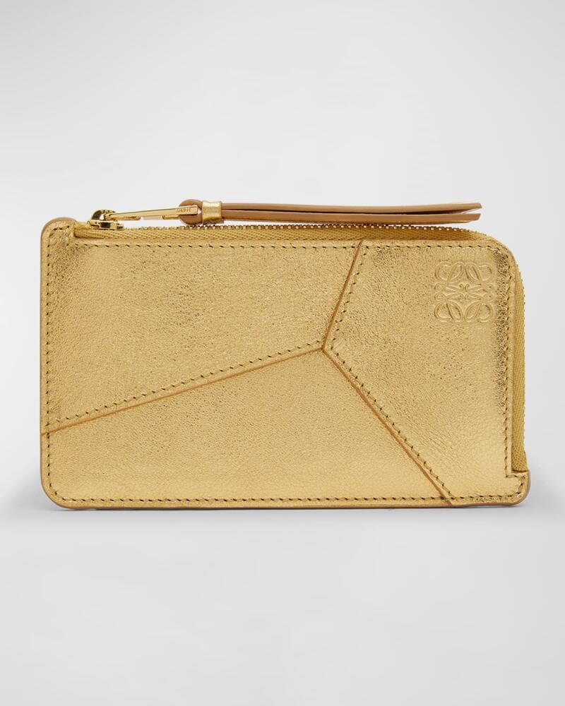 Loewe Puzzle Zip Card Case in Metallic Leather Cover